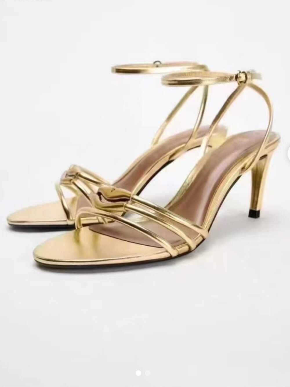 Zara Metallic-Effect Strappy Sandals in a radiant gold finish